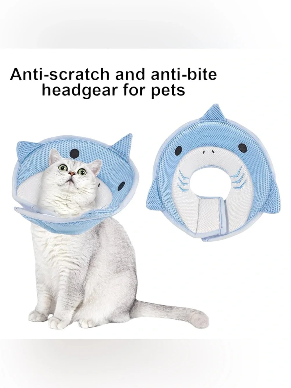 Soft Recovery Collar for Cats and Kittens - Adjustable Size Medium - Blue Shark